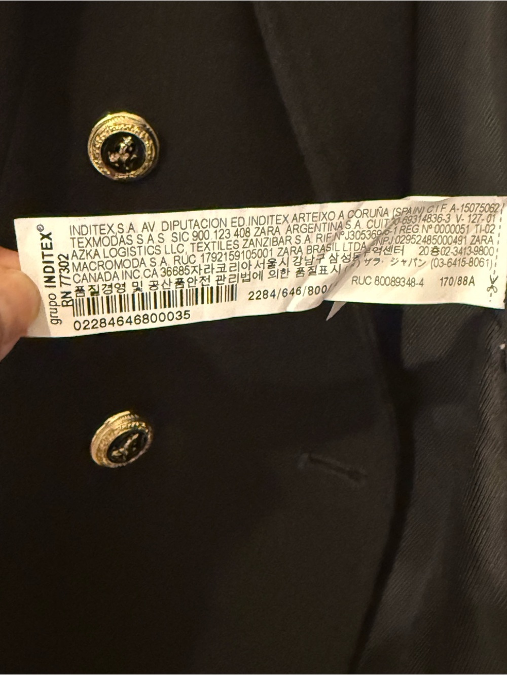 Zara Black Double-Breasted Blazer with Gold Buttons - Picture 8 of 9